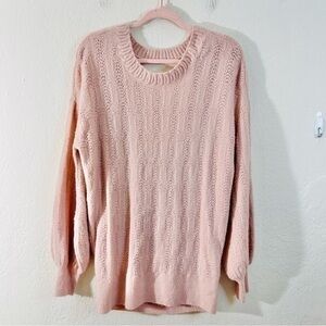 Hinge Acrylic Blend Round Neck Open Back Long Sleeve Women Sweater S Pink Soft